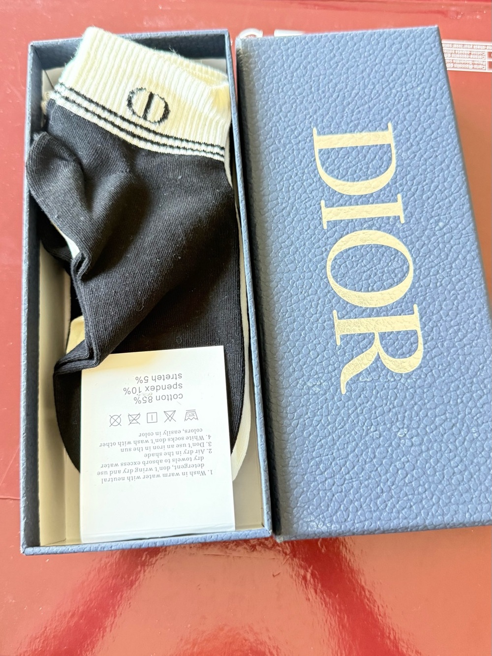 Dior Black & Cream Logo Ankle Socks in Gift Box